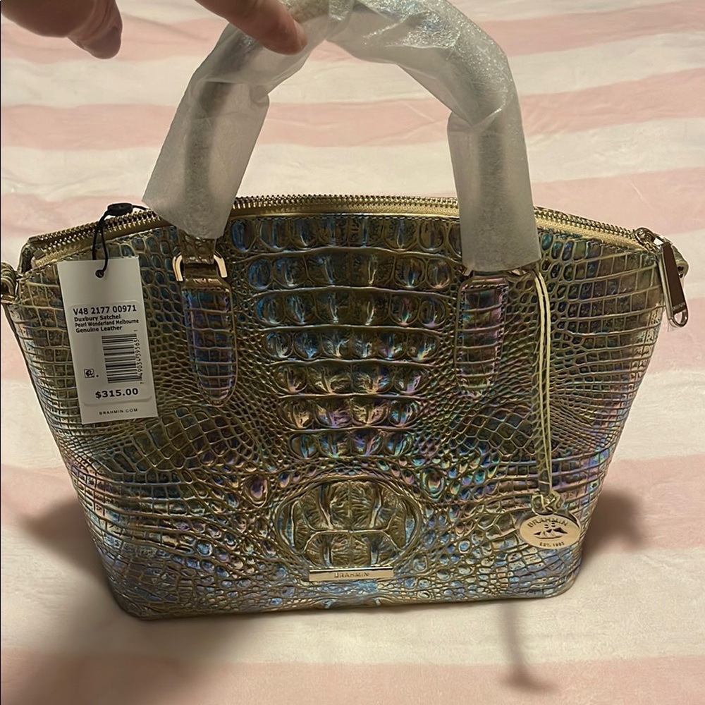 Brahmin Iridescent Gold Crocodile Embossed Bag